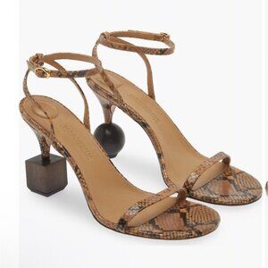 Jacquemus Les Bisu Sandals Snake Print Leather Ankle Strap Geometric Heels Sz 37